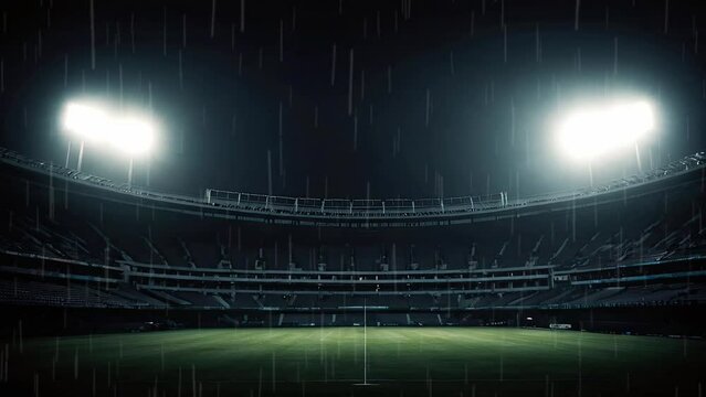 Rainstorm inside the stadium, at night