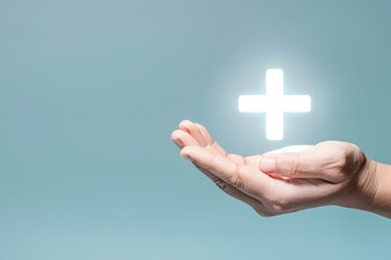 Hand Holding Lightup Plus Logo, To convey a sense of positivity, innovation, and medical advancement in a visually striking way