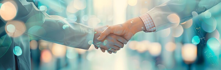 Two Business Partners Shaking Hands in an Urban City, To convey a sense of professionalism and collaboration in a modern, urban setting for business - obrazy, fototapety, plakaty
