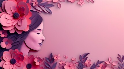 3D Paper Illustration of a Flower-Surrounded Woman, To add a unique and artistic touch to any project or design