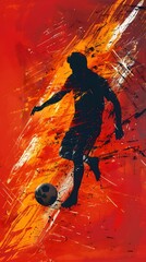 Dynamic Soccer Player Painting in Vibrant Colors, To evoke emotion and energy, this artwork highlights the skill and passion of a soccer player,