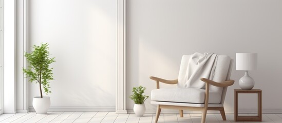 White contemporary room with chair. Scandinavian interior style