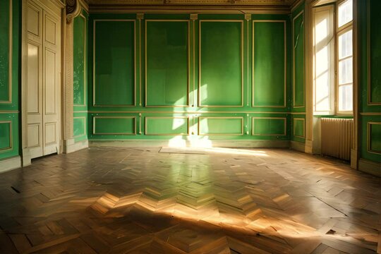 Green-Walled Room With Wooden Floors