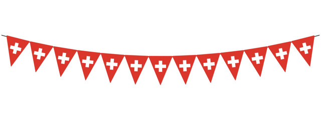 Switzerland National Day, bunting garland with swiss pennants, red and white, national holiday of Switzerland, string of triangular flags, vector decorative element