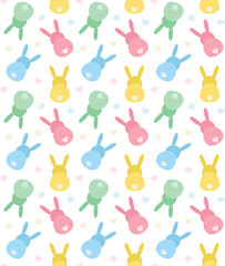 Vector seamless pattern of pastel bunny rabbit back isolated on white background