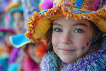 Young Girl in Colorful Hat and Scarves