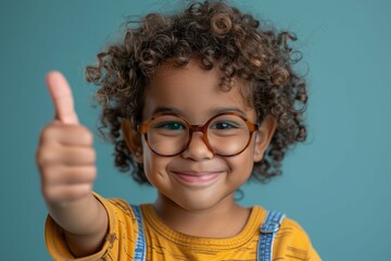 Young Child in Glasses Giving Thumbs Up