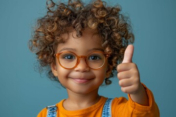 Smiling Little Boy in Glasses Giving Thumbs Up