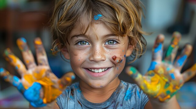 Young Boy With Painted Hands