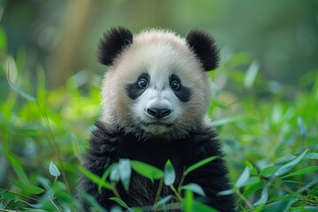 Small Panda Bear Sitting in Grass