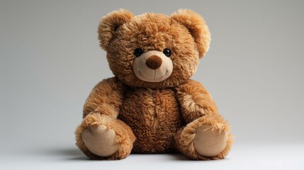 Brown Teddy Bear Sitting Against White Background