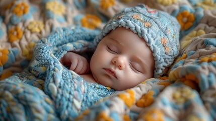 Fototapeta na wymiar Sleeping Baby On Blanket