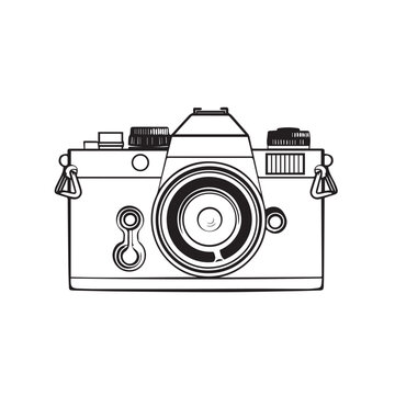 Foto camera in cartoon, doodle style. Image for t-shirt, web, mobile apps and ui. Isolated 2d vector illustration in logo, icon, sketch style, Eps 10. AI Generative