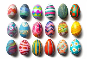 Fototapeta na wymiar Vibrant easter egg collection Featuring an array of colors and patterns for a festive celebration