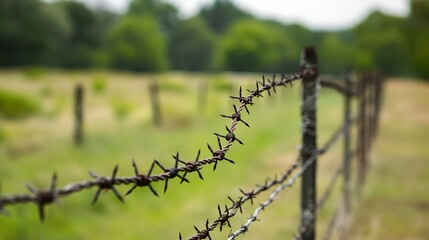 Fototapeta premium a fence with a grassy field in the background