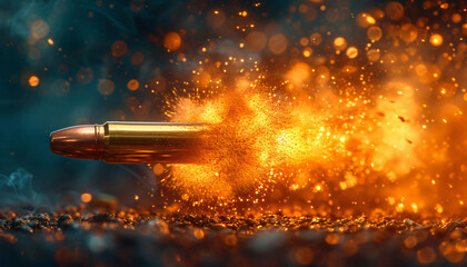 Bullet in Explosion, Glowing Sparks Fly - obrazy, fototapety, plakaty