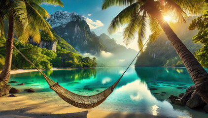 Egzotyczny krajobraz morski. Palmy, wakacje i relaks - 756057584