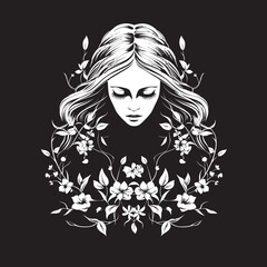 Mystical Roses Floral Witch Symbol Floral Fantasy Beautiful Witch Vector Logo