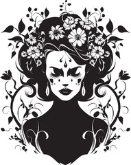 Garden of Enchantment Floral Witch Vector Logo Floral Spellbinder Beautiful Witch Vector Emblem