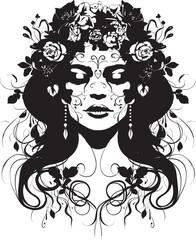 Garden of Spells Floral Vector Logo with Witch Enchanted Ivy Beautiful Witch Vector Symbol