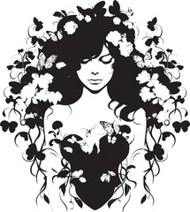 Whispering Blooms Floral Decorated Witch Vector Floral Charmcaster Beautiful Witch Vector Logo