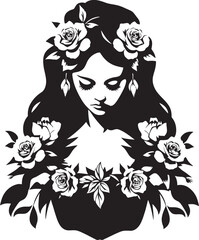 Witchs Rose Garden Floral Decorated Vector Logo Enchanted Jasmine Beautiful Witch Vector Symbol