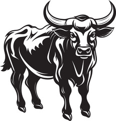 Cheerful Bull Brigade Cartoon Full Body Vector Logo Cartoon Bull Bonanza Full bodied Character Icon Design