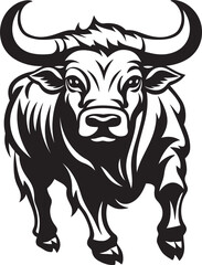 Bold Bull Brigade Cartoon Full Body Vector Logo Cartoon Charge Full bodied Bull Icon Design