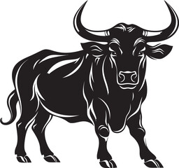 Naklejka premium Brawny Beast Cartoon Bull Logo Illustration Bold Bull Charge Full Body Vector Design