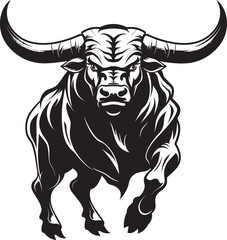 Cheerful Charge Cartoon Bull Vector Emblem Bubbly Bull Buddy Full Body Cartoon Illustration