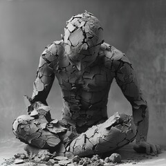 Represented by a clay figure, emotional problems, depressive disorder, statue created cracked that crumbles.