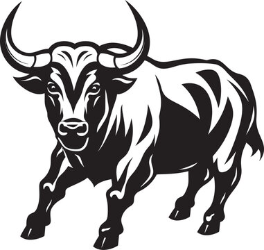 Cheerful Charge Cartoon Bull Icon Emblem Bubbly Bull Buddy Full Body Vector Symbol