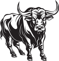 Whimsical Whiskers Bull Vector Emblem Dynamic Taurus Cartoon Full Body Illustration