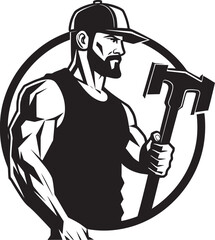 Builders Beat Hammer Wielding Worker Emblem Hammering Heights Construction Worker Vector Symbol