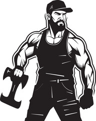 Mighty Mallet Worker with Hammer Icon Constructive Craftsmanship Construction Worker Symbol