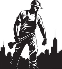 Craftsmans Clout Construction Worker Vector Symbol Hard Hat Hammerer Hammer Wielding Worker Logo