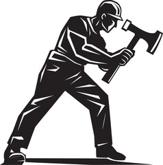 Tool Time Titan Construction Worker with Hammer Icon Mighty Mallet Vector Logo of a Hammer Wielding Worker