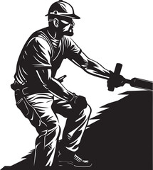Hard Hat Hammerer Construction Worker Vector Design Blueprint Bash Hammer Wielding Worker Symbol