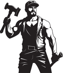 Building Brilliance Worker with Hammer Emblem Craftsmans Corner Construction Worker Vector