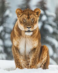 Impressive feline big cat in the snow illustration made with Generative AI 