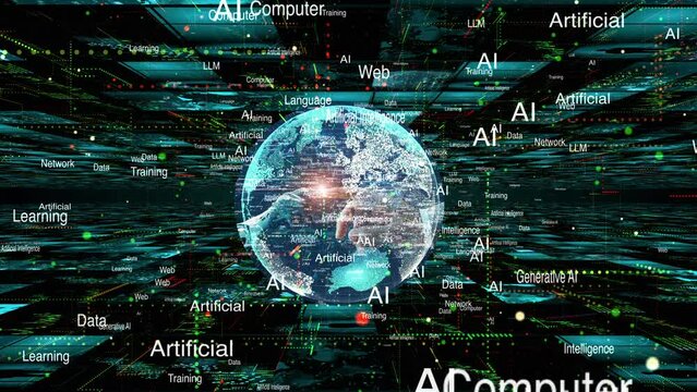 Global artificial intelligence matrix with earth globe