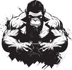 Mighty Muscle Mastery Primate Powerplay Logo Primal Play Muscular Chimpanzee Icon