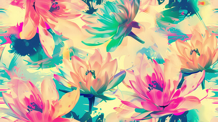 Seamless colorfull waterlilly background pattern tile	
