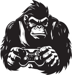 Primate Powerplay Muscular Chimpanzee Logo Gamepad Gladiator Strong Ape Gamer Symbol