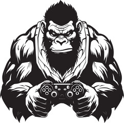 Mighty Monkey Mastery Gamepad Gladiator Icon Primal Play Muscular Ape Gaming Emblem