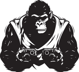 Primate Power Play Gamepad Emblem Chimp Strength Gaming Muscular Vector Symbol