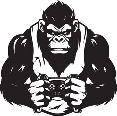 Primate Powerplay Muscular Ape Icon Gamepad Gladiator Powerful Primate Vector Emblem