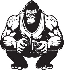 Mighty Monkey Gamer Chimpanzee Logo Musclebound Gamer Gamepad Icon Emblem