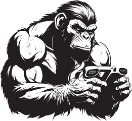 Chimp Console Warrior Muscular Vector Symbol Gamepad Gorilla Grip Primate Icon Design