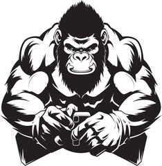 Mighty Monkey Mastery Ape with Gamepad Icon Primal Play Muscular Chimpanzee Gaming Logo